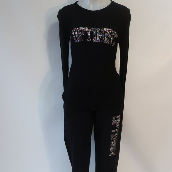 NWT Lauren Moshi Black (Item- 305) 2 Pc Set Crystal Optimist Top/M Jogger/XS - Picture 2 of 15